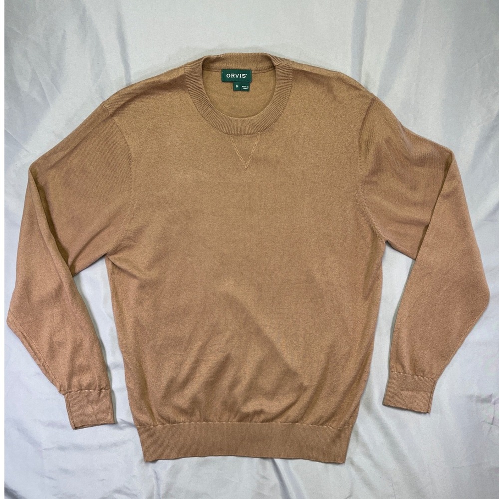 Orvis Mens Cotton Silk Cashmere Blend Crewneck Sweater Camel Tan Brown Size‎ M